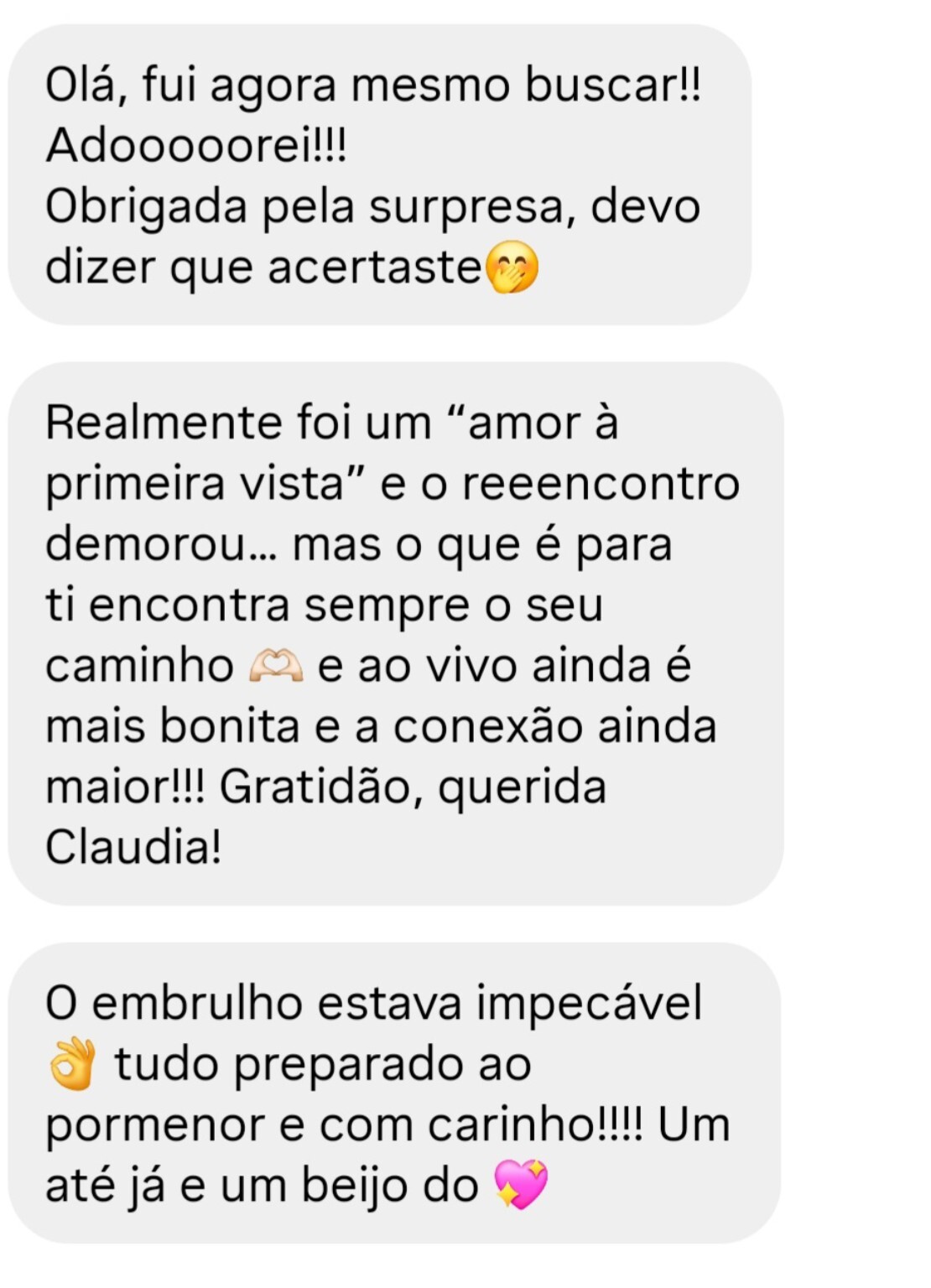 Screenshot de feedback real recebido depois da entrega de uma peça
